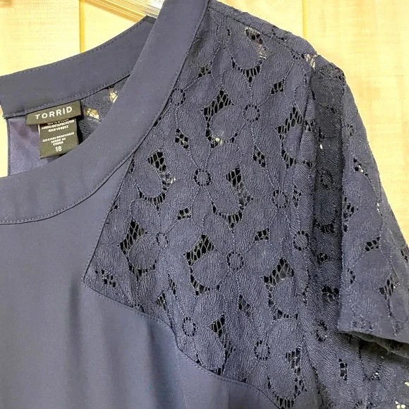 Torrid Navy Blue Lace Short Sleeve Dress Sz 18 Babydoll - Picture 2 of 5